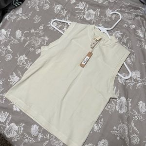 NWT Skims Large Cotton Jersey Mock Neck Tank in Bone